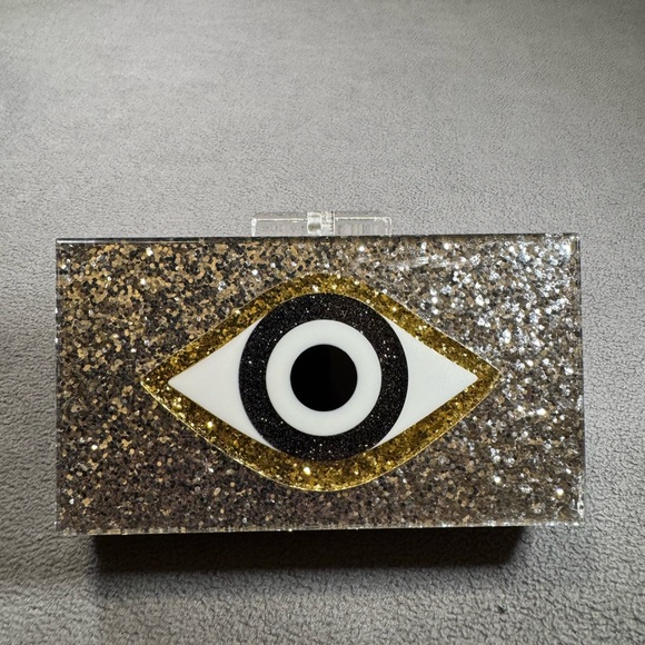 Handbags - Silver Glitter Evil Eye Clutch with Strap